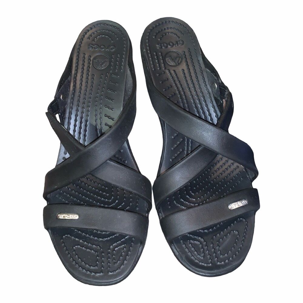 Crocs Women’s Black Slip-On Crisscross Sandals